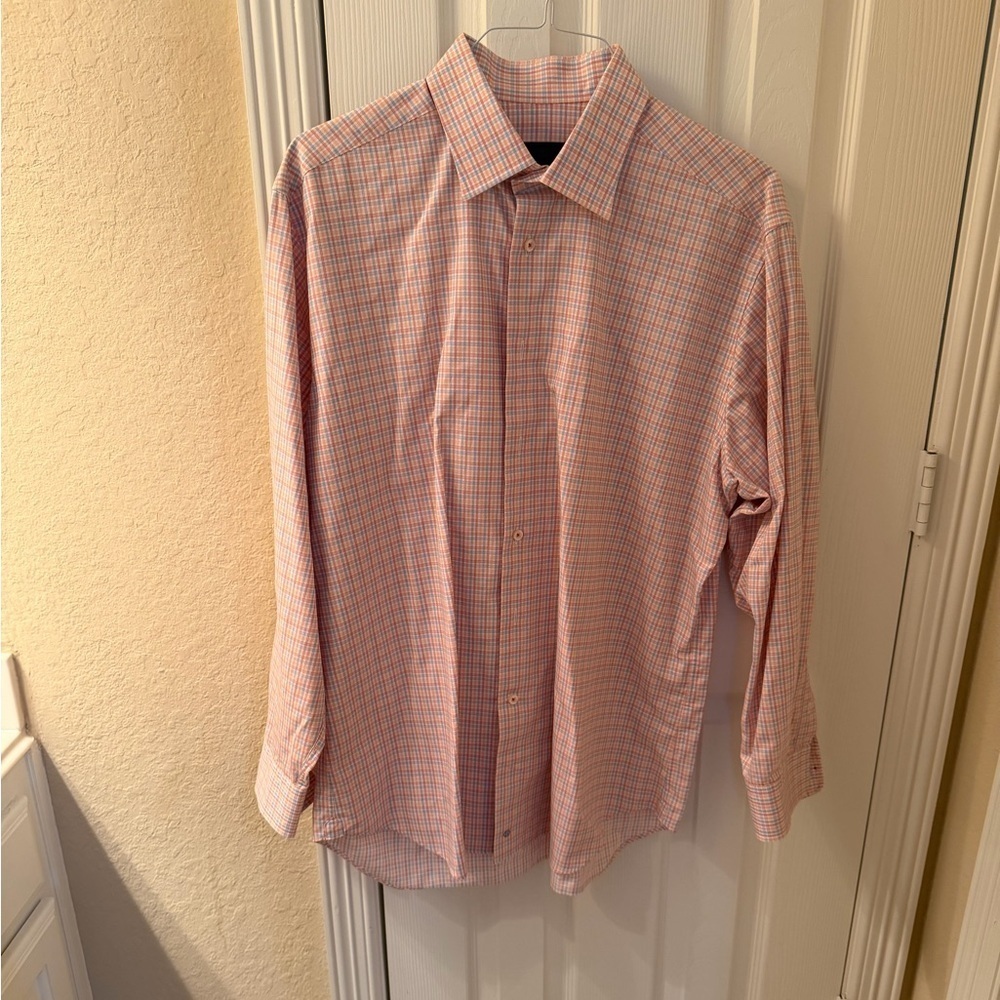 David Donahue Pink and Blue Checkered Dress Shirt
